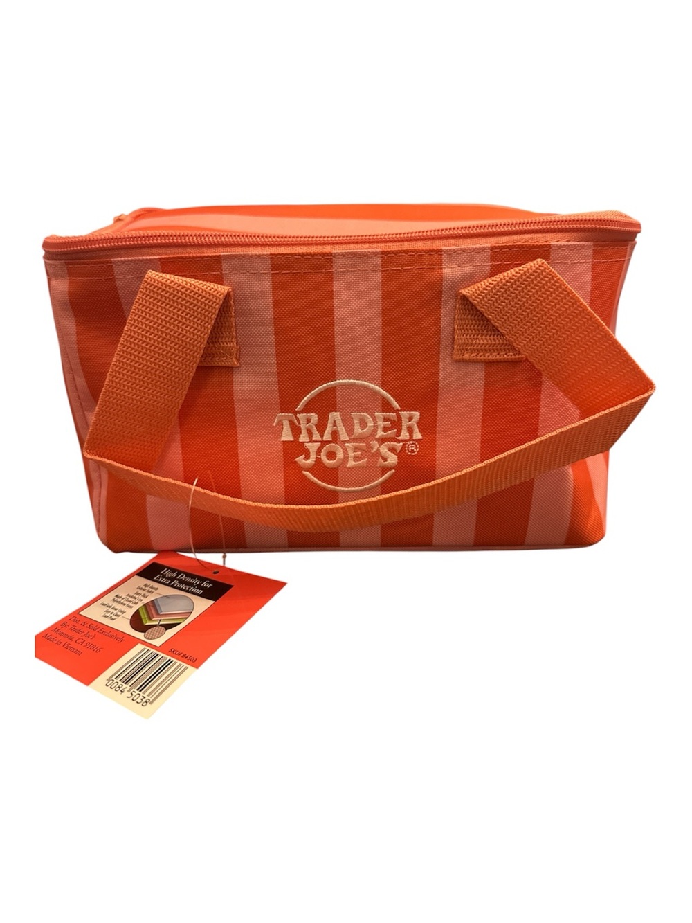 Trader Joe's Orange & Pink Striped Insulated Lunch or Cosmetic Bag